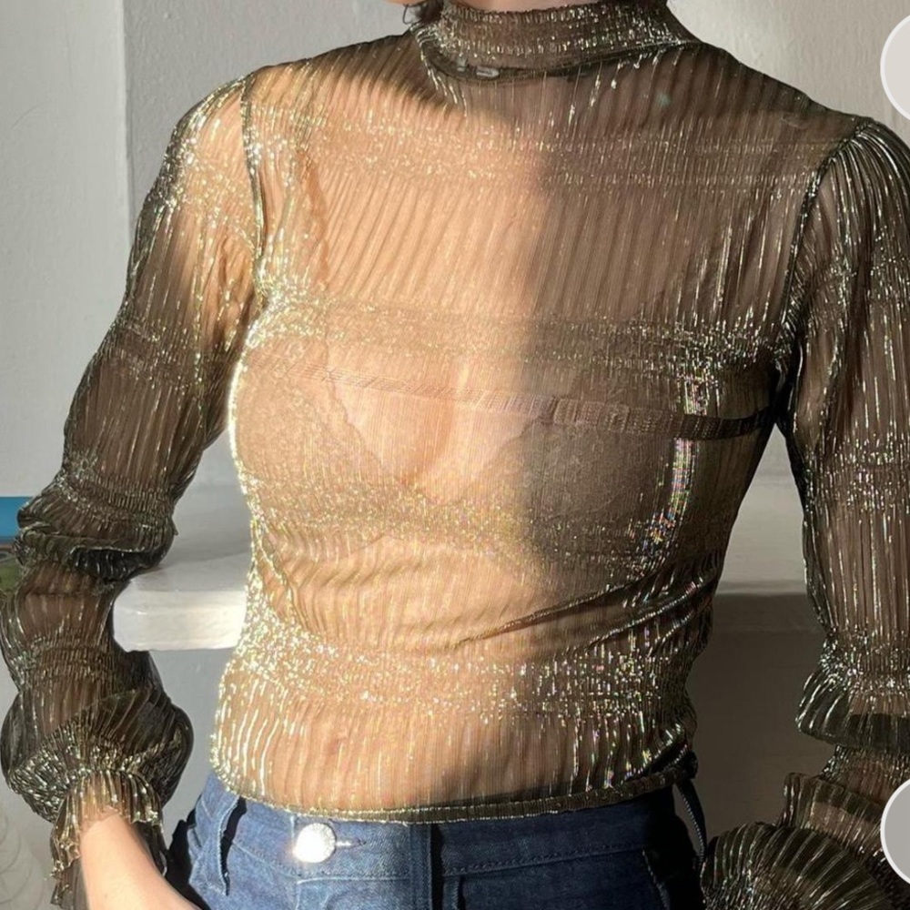 Metallic Sheer Gold Long Sleeve Top